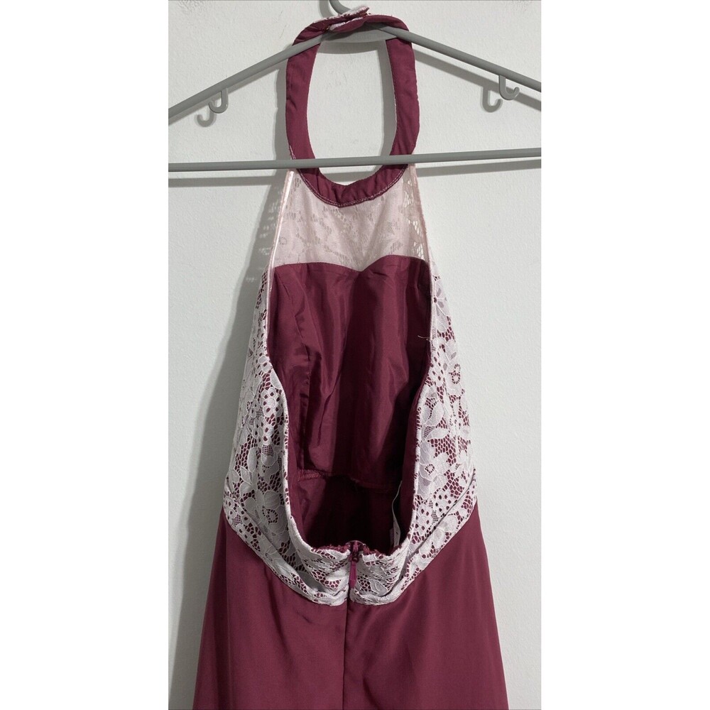 Azazie Junior Bridesmaid Dress J12 Girl's 12 Halter Floral Mulberry White Classy - Picture 6 of 9